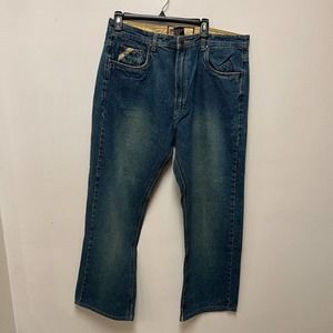 Path Roots Denim Jeans Mens Blue Hemp Cotton Blend Pants Relaxed 36